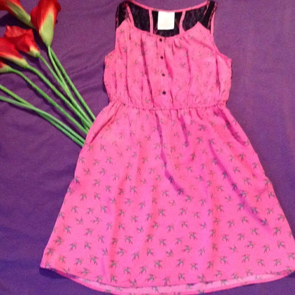 Ladies Jr size 7 to 9 dress in hot pink with birds